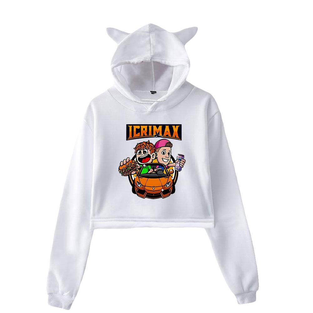 Корейская мода Icrimax Print Kawaii Crop Top Hoodie Funny Cat Ear Cropped Short Hooded Pullover Women Tops Streetwear