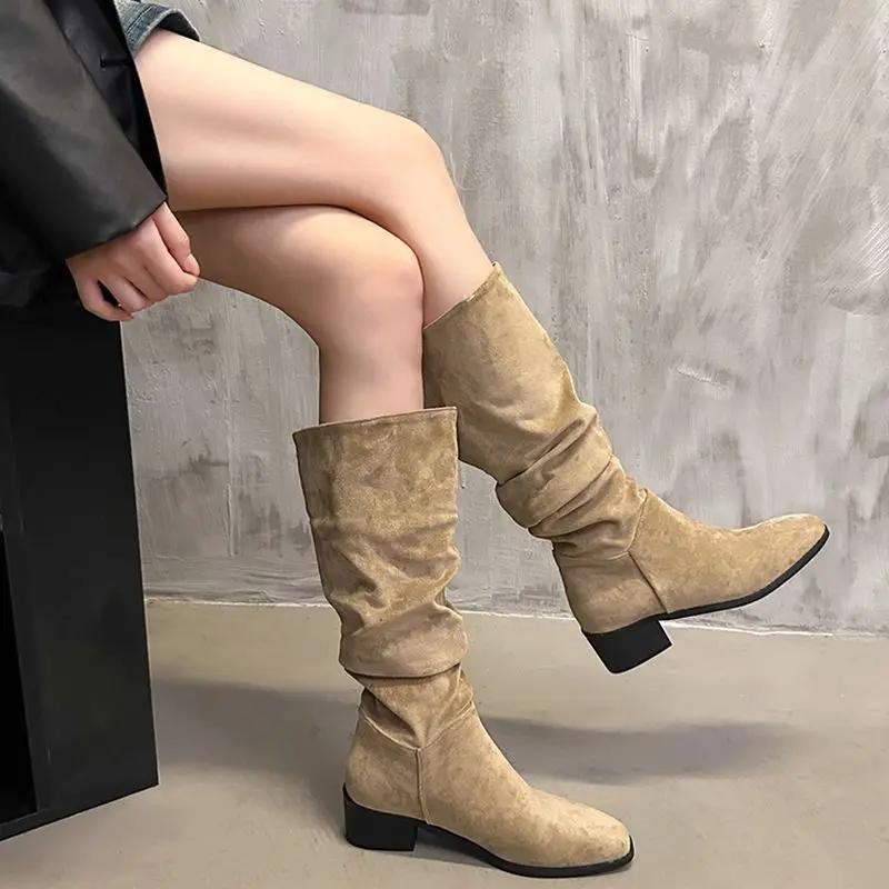 Women's Half High Boots Hot Retro Large Size Warm Ladies Mid Calf Shoes Designer Luxury Spring 2024 Sale On Promotion Waterproof