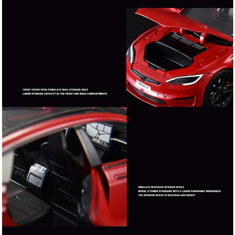 1/24 Scale Diecast Vehicle for Tesla Model S Model Car with Charging Station Collectible Sound Light Toy