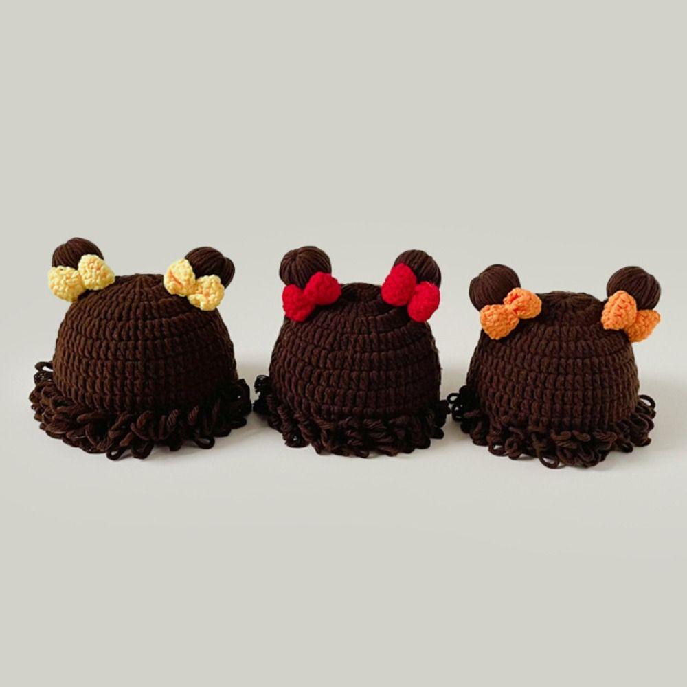 Осенне-зимний парик для малышей, шапка с бантом, шапки-бини для младенцев, парик, детская вязаная шапка, парик, подарок на Новый год