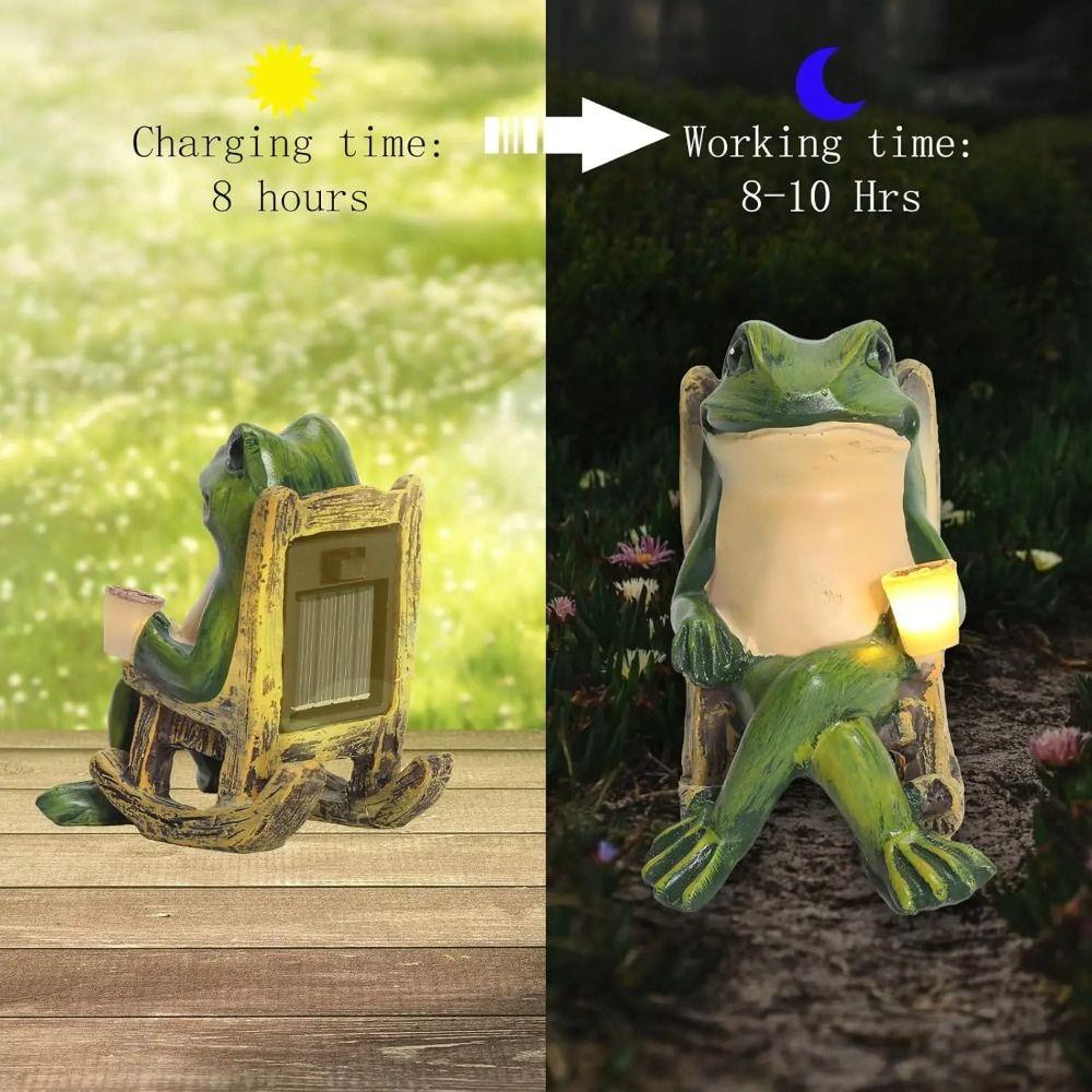Creative Solar Powered Frog Night Light Waterproof Resin Frog Sculpture Patio Landscape