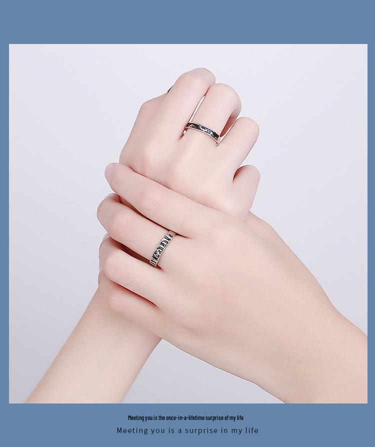 Кольца для пар Whale & Deer s999 из чистого серебра в ретро-стиле: Японский и корейский нишевый дизайн, открытые парные кольца, рождественский подарок