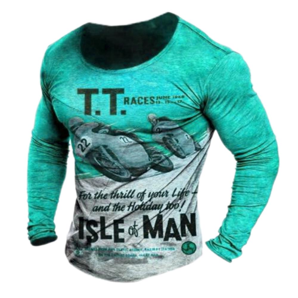 Винтажная мужская футболка с длинным рукавом 3D ретро мотоциклетные большие футболки для толстовки байкерская гоночная футболка мужская одежда