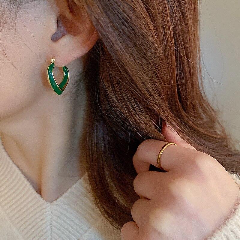 Minimalist Simple Fashionable Stylish Blue Red Green Brown Color Heart Metallic Women Earrings New Arrival Korean Style Brincos JewelrySimple Jewelry
