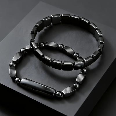 Браслет из гематита для мужчин Черный натуральный камень Эластичный браслет Верните себе уверенность Энергия Вдохновляющие модные ювелирные изделия Подарок