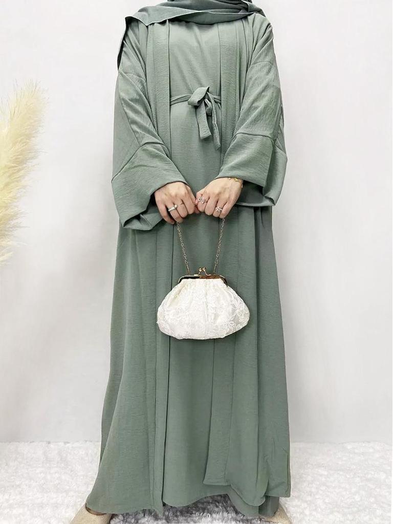 Middle Eastern Women's Solid Color Plus Size Multi-color Turkish 2-Piece Robe & Dress Set