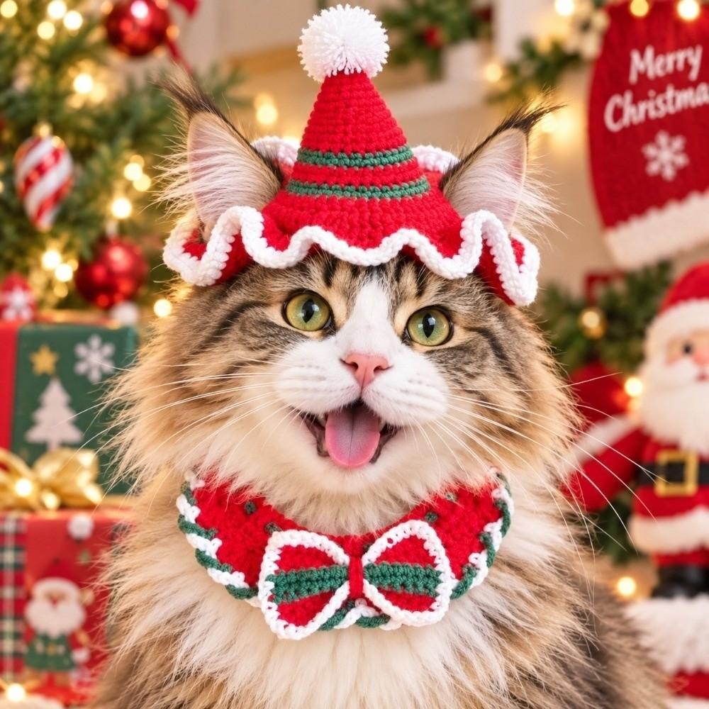 Jingle Bell Pet Christmas Hat Cute Dog Bowknot Scarf Holiday Pet Dressup Cute Santa Hat Photoshoot
