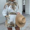 Autumn Suit New Women's Temperament Elegant Long-sleeved Printed Blouse Shorts Fashion Two-piece Set