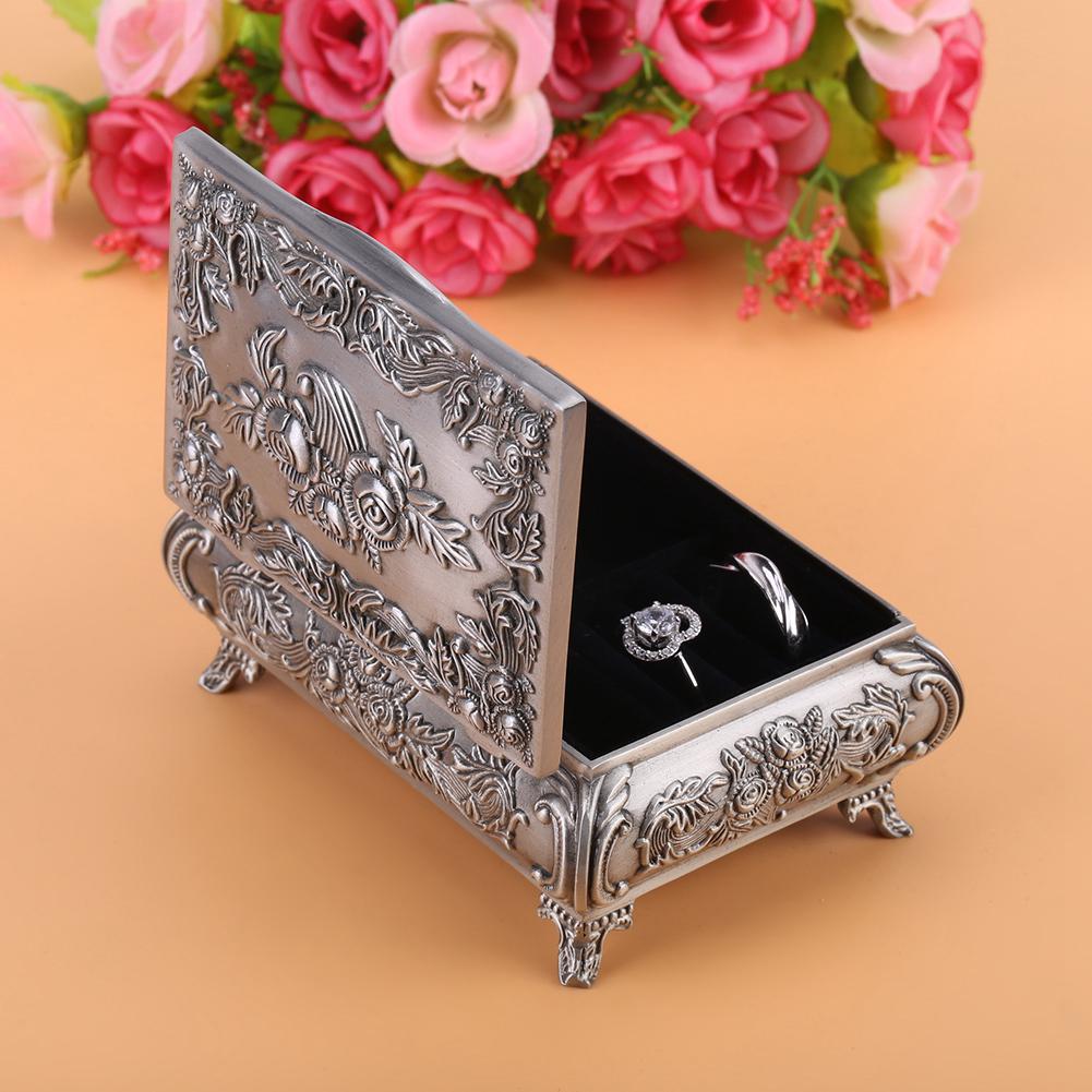 Vintage Flower Carved Zinc Alloy Jewelry Box Case Jewelry Decorative Box for Women Jewelry Storage Home Decor