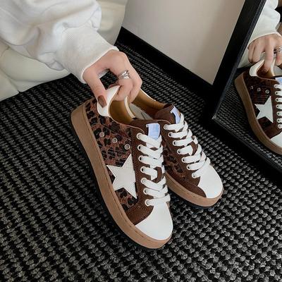 Звездная доска обувь женская 2025 осень новая конский мех леопардовый принт повседневная универсальная корейская версия делать = старые ретро звезды