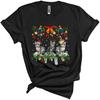 CUTEBUNNYSTORE Три оленя Санты, Эльф, Американская короткошерстная кошка, Рождественский попугай на рождественских огнях, Украшение, Унисекс футболка, Черная