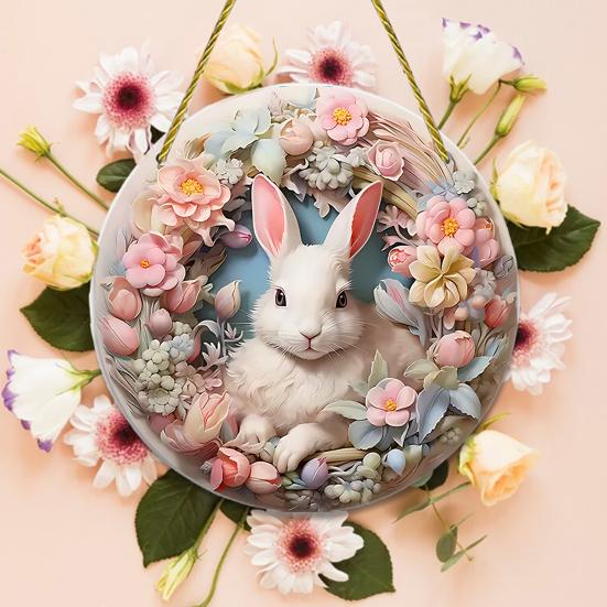 Пасхальный кролик орнамент 2D плоский акриловый приветственный знак деревенский мультяшный кролик подвесной декор для украшения стены входной двери