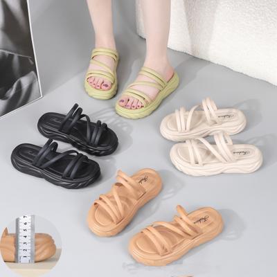 Женские модные сандалии на толстой подошве, летние уличные пляжные шлепанцы с одним ремешком, ощущение мягкой амортизации