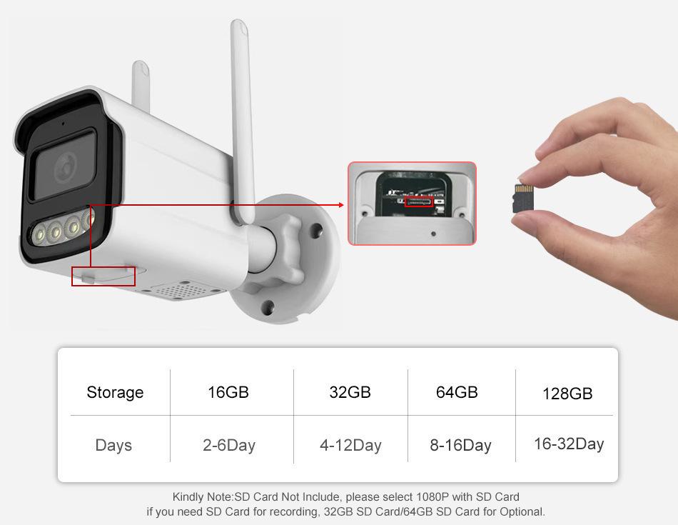 HD Двухсветовая Беспроводная WiFi Уличная Пулевая Камера с Ночным Видением, Удаленным Доступом с Мобильного Устройства, Водонепроницаемым Корпусом и Слотом для Карты