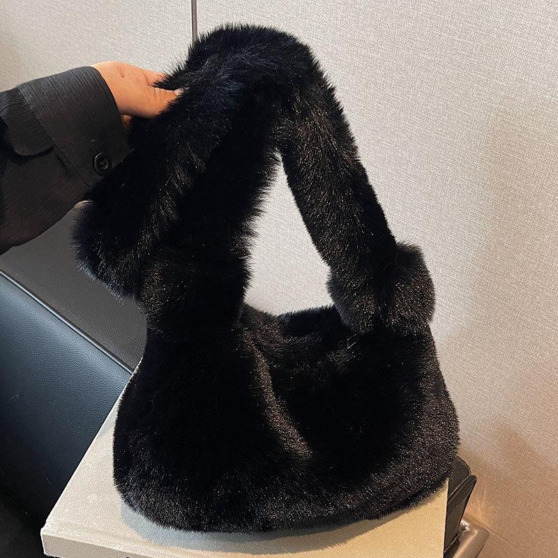 Autumn and Winter Fashion Plush Texture Tote Bag Women Portable Large Capacity Commuting Niche Design Shoulder