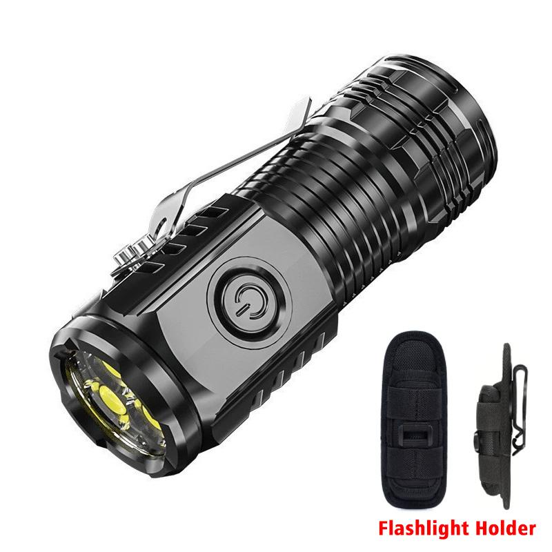 Portable Mini LED Flashlight Powerful 3*Wick Small Pocket Torch USB Rechargeable Strong Light Lantern Super Bright Cap Clip Lamp