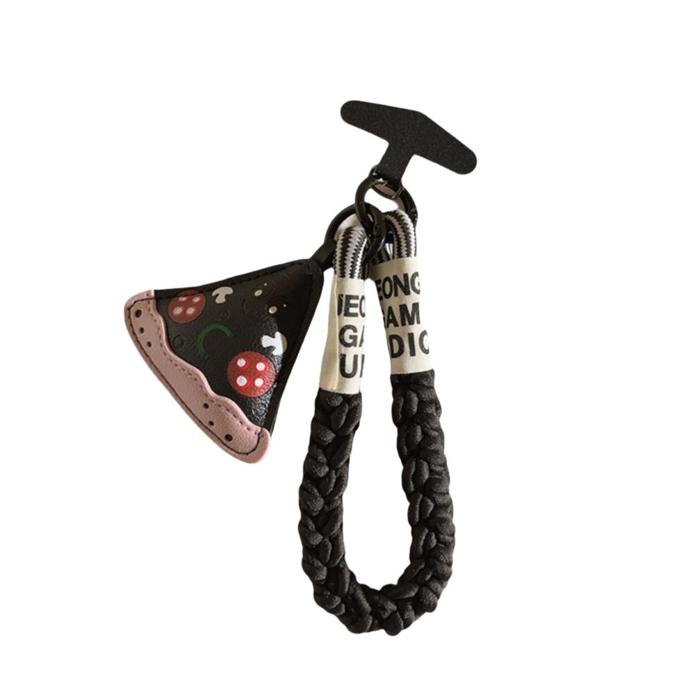 Anti-lost Leather Pizza Pendant Safety Chain Hanging Lanyard Keychain Gifts