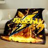 Yellow lightning bolts and glowing effects surrounding Pikachu text art. for all seasons blanket lunch break throw gift