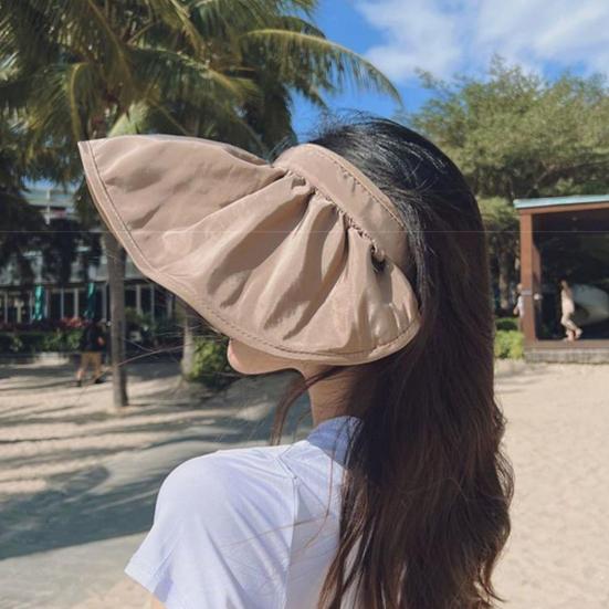 Women Sun Hat Empty Top Design Adjustable Fit Outdoor Wide Brim Sun Protection Hat Portable Roll-Up Hiking