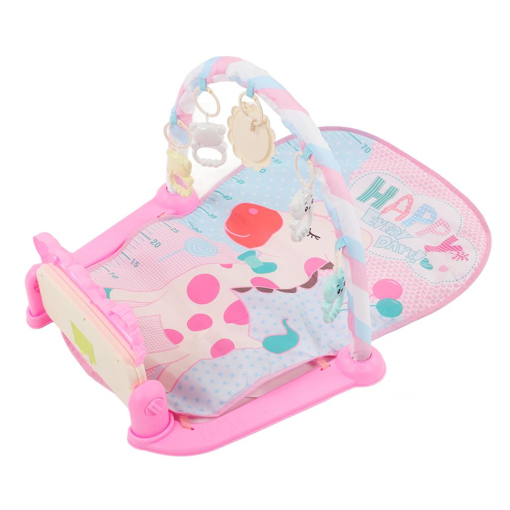 Baby Gym Play Mat Learning Sensory Sound Light Infant Kick Play Piano Mat with Rattles Toy Pink for