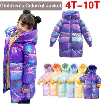 Новый зимний красочный пуховик для девочек, детский толстый теплый пуховик средней длины