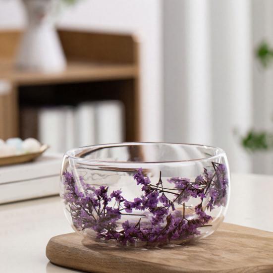 300 мл Стеклянная миска Двустенная миска из боросиликатного стекла с сухоцветами Художественная декоративная миска для подачи супа, десерта