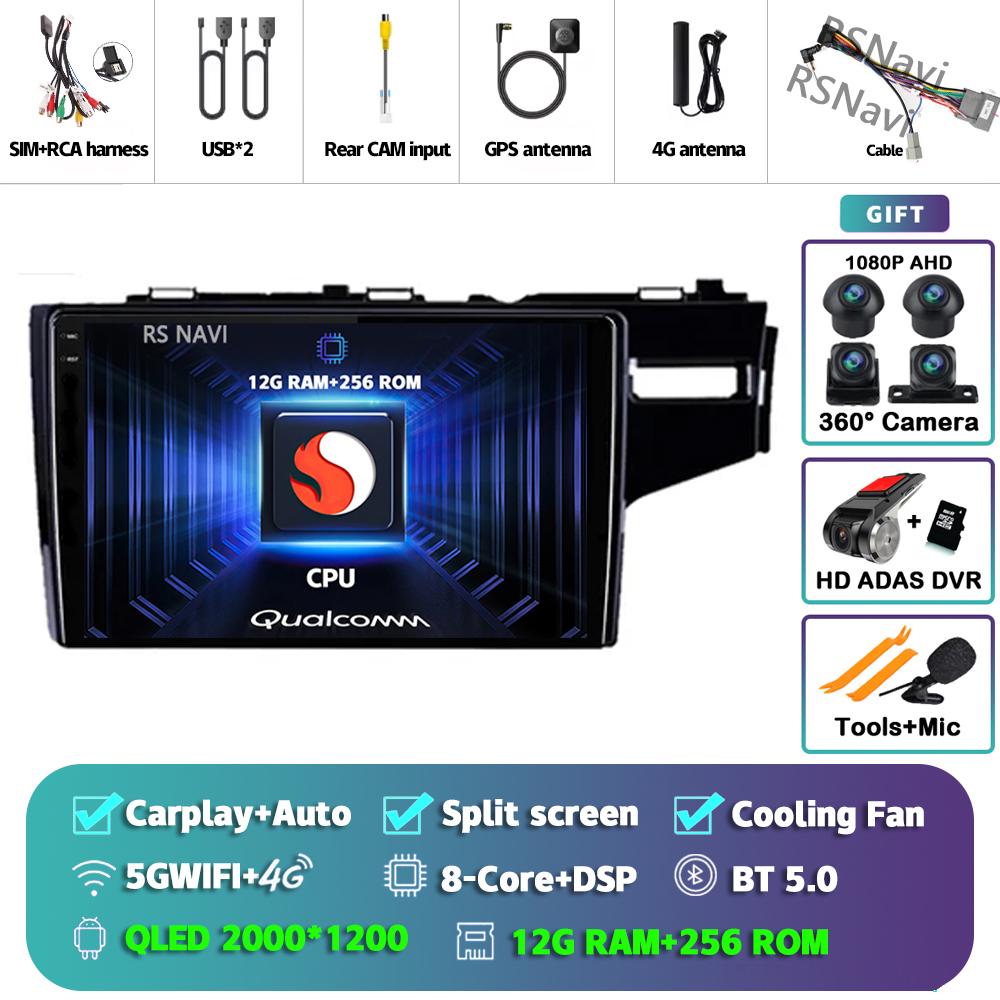 Android 14 Carplay Auto для Honda Jazz Fit 2014 - 2015 Автомобильный радиоплеер Мультимедиа стерео 360 Камера Навигация Видео AI Voice