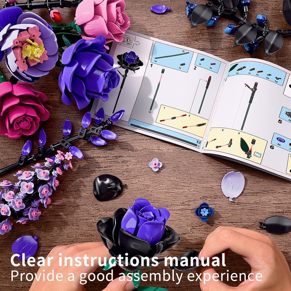 non-toxic 9-in-1 Bouquet Model Building Blocks Educational Toys Flowers Bricks Puzzle Sets Desktop Ornament Valentine's Day Christmas Gift