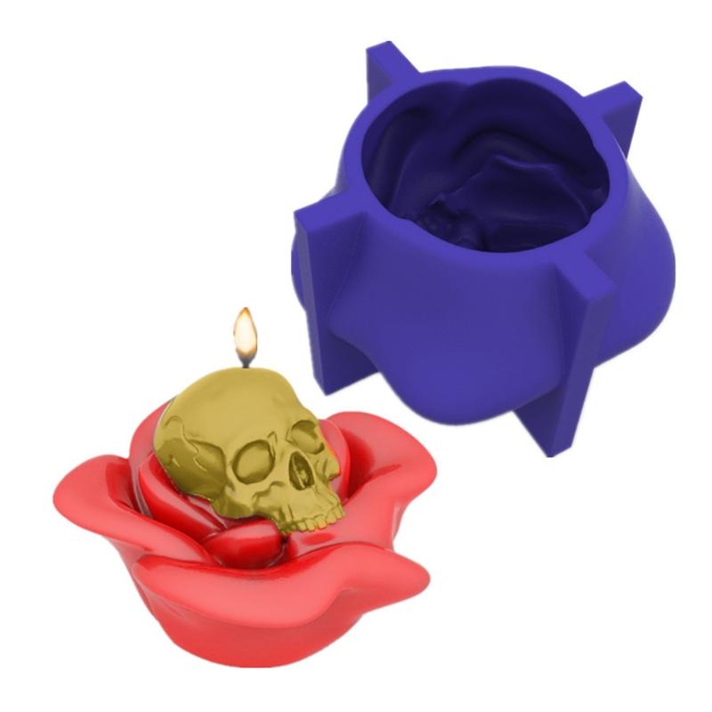 Череп с розой 3D Форма для свечей и мыла DIY Форма для эпоксидной смолы Ручная работа Свечи Ароматический воск Формы для мыла для украшения