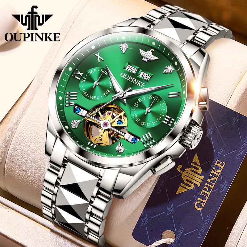 OUPINKE Мужские часы Механические часы Green Water Ghost Многофункциональные механические часы Бизнес-часы высокого класса