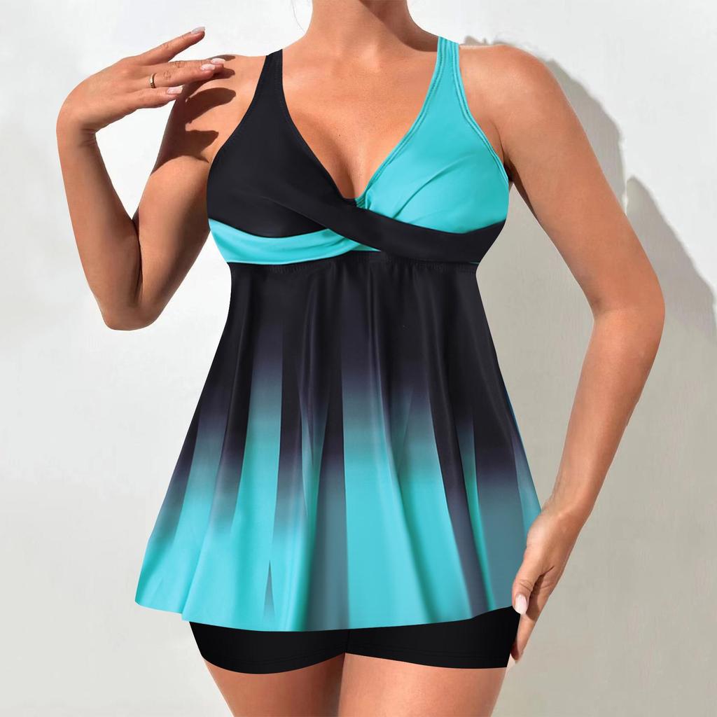 2025 Colorful Print Plus Size Tankini: Loose, Tummy-Covering, Conservative Swimsuit
