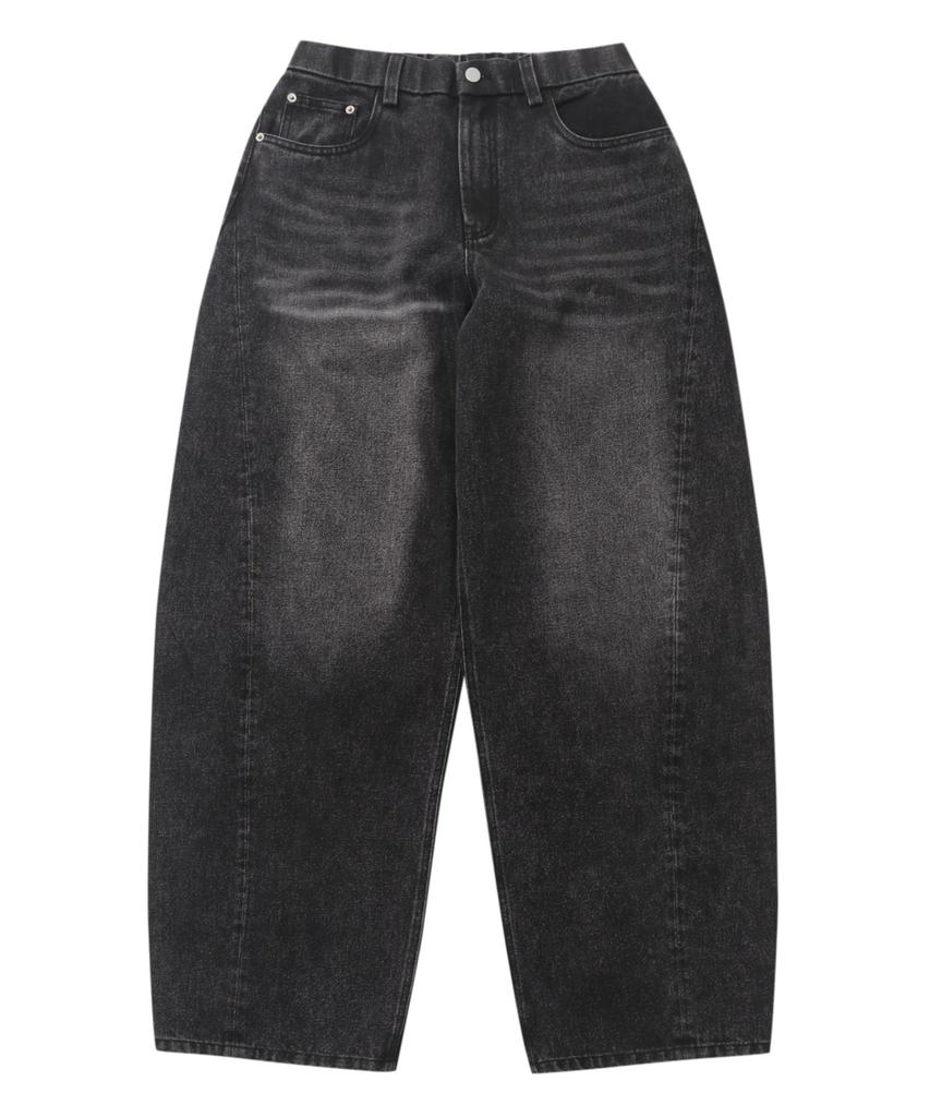AOTT Washed Elastic Waist Curved Denim Pants Black Denim