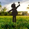 Stunning Little Girl Holding Flowers Garden Stake! Outdoor Decoration Marker. Girl ground.Metal Yard Art with Creative Openwork.