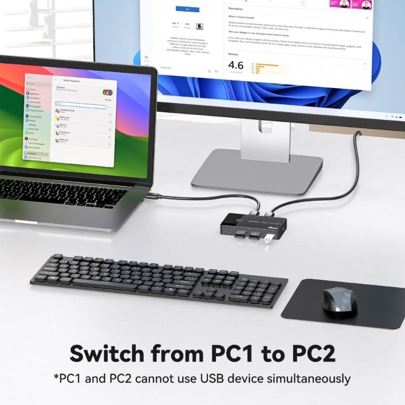 USB 3.0 Switcher 2 Computers Sharing USB C Devices 4 Port USB Switcher Sharing Keyboards and Mouse Printer Scanner