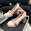 Fashion Elegant Heel Shoes Ladies 8cm High Heel Bowknot Solid Mary Jane Zapatos Adult Dress Pink White Black Cosplay Footwear 2025