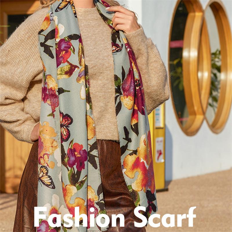190*65cm High Quality Imitation Cashmere Scarf Autumn Winter Butterfly Printed Warm Shawl Women Gift