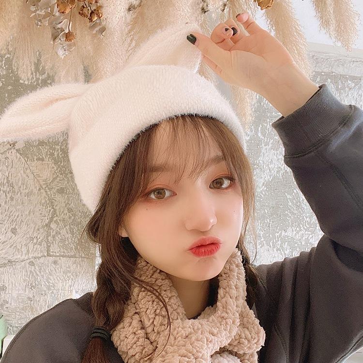 Универсальная милая шапка с ушками кролика, теплая зимняя шапка для девочек, студентов-художников, плюшевый берет
