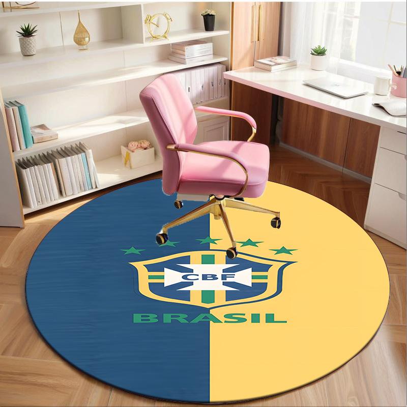 1PC round rug Brazilian Football Crest Printed Round Area Rug ,Rug For Home Office, Round Chair Rug, Decorative Carpet Fan gifts Christmas gift