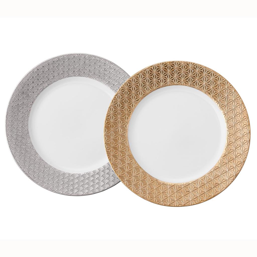 yamakaXODA POTTERY Auspicious Zipangu Dinner Set of Diameter X Gold and Mino Auspicious Plates, 2, 27.5cm 2.5cm Height, Silver, Ware, Charm, Gift,
