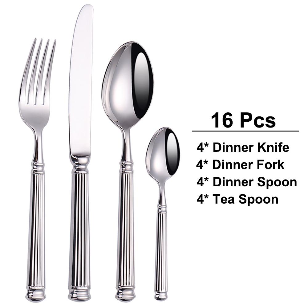 12/16/20 предметов Серебряный набор столовых приборов из нержавеющей стали Элегантная столовая посуда Винтажный набор ножей ложек вилок Кухонная утварь