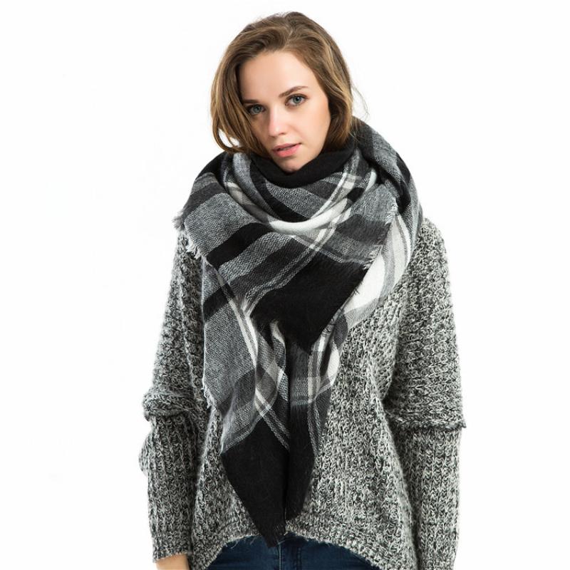 Men's and Women's Autumn and Winter Elegant Wide Black and White Plaid Scarf, Shawl