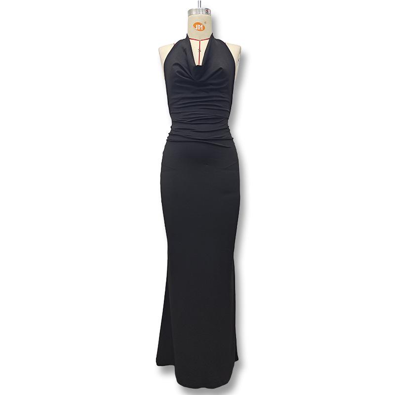 2024 Осень/Зима Европейское и Американское Женское Сексуальное Платье Халтер Без Спины с Драпированным Вырезом