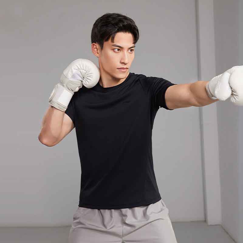 Li-Ning Круглый вырез, быстросохнущая, прохладная, дышащая, с коротким рукавом, мужская футболка, черный цвет ATSU819-1