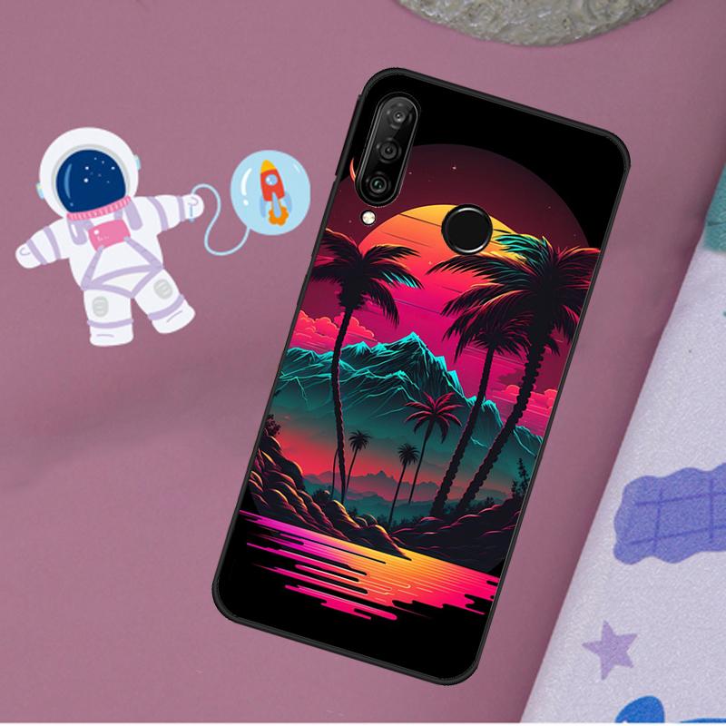 Ретровейв Неоновое Пальмовое Дерево Для Huawei Nova 10 9 SE 11 Pro Y60 Y70 Y90 Y61 Y91 Y72 Y73 12i 11i 8i P20 P30 P40 Lite Чехол
