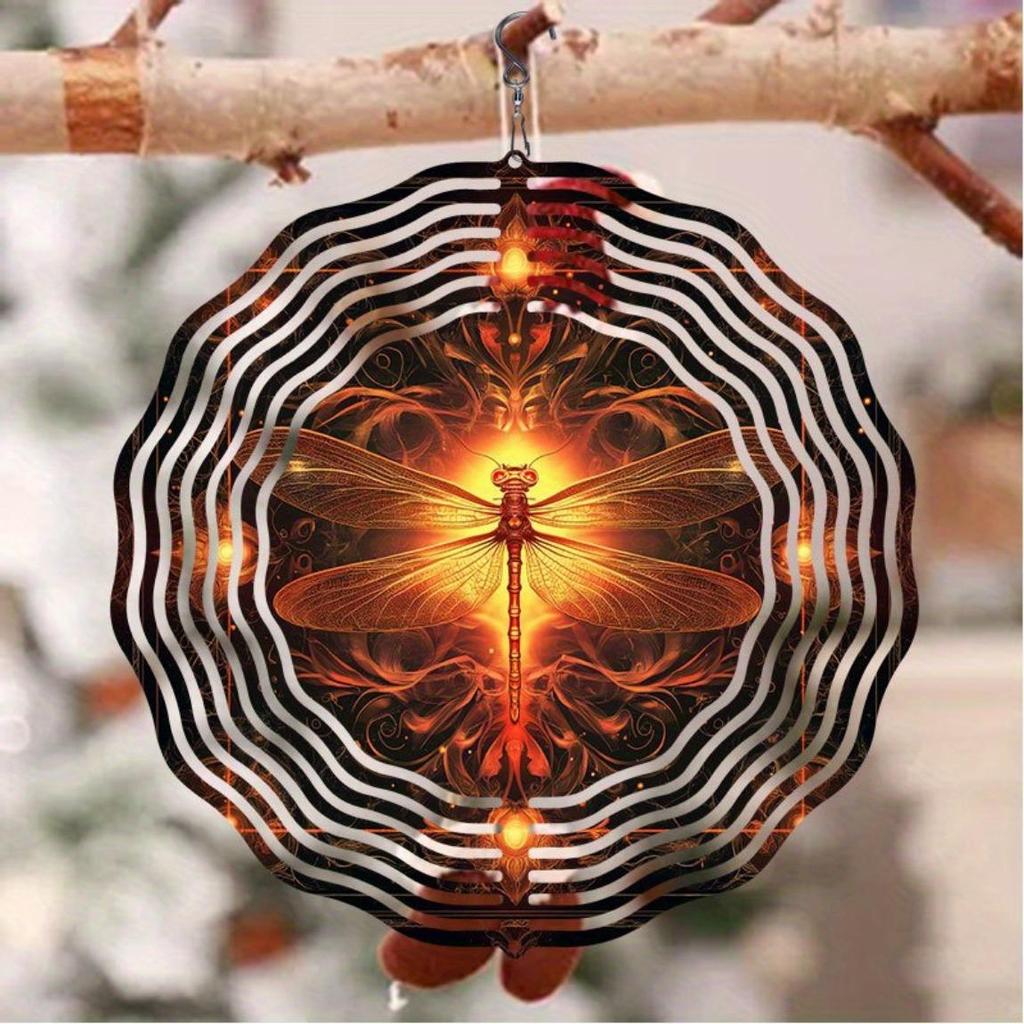 Laser Cut Metal Wind Spinner 3D Dragonfly Mandala Design Holographic Garden Decor Outdoor Hanging Rotary Wind Chime Gift