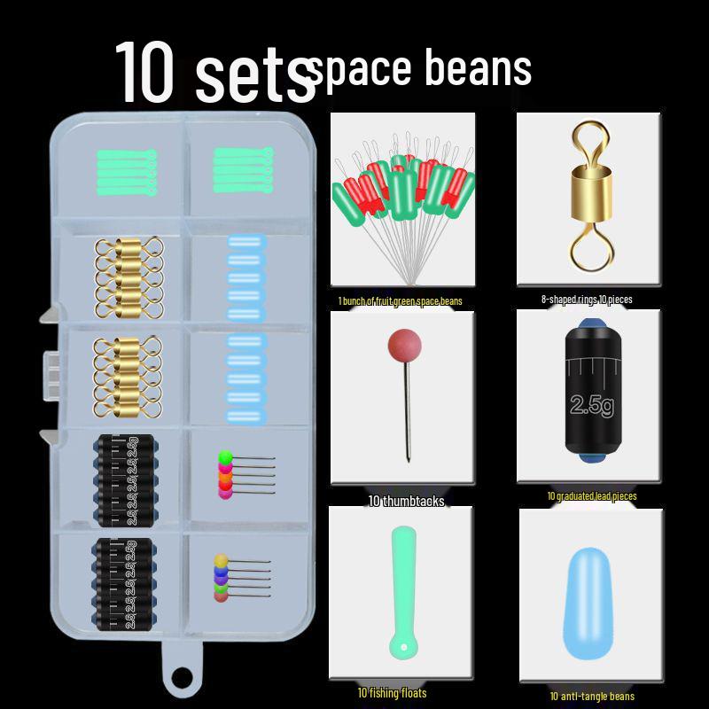 Набор для рыбалки Space Bean Super Tight Silicone Anti-Tangle Fishing Set: Кольцо в форме восьмерки, чешуйчатый свинцовый поплавок, зажим для лески, аксессуары для снастей.
