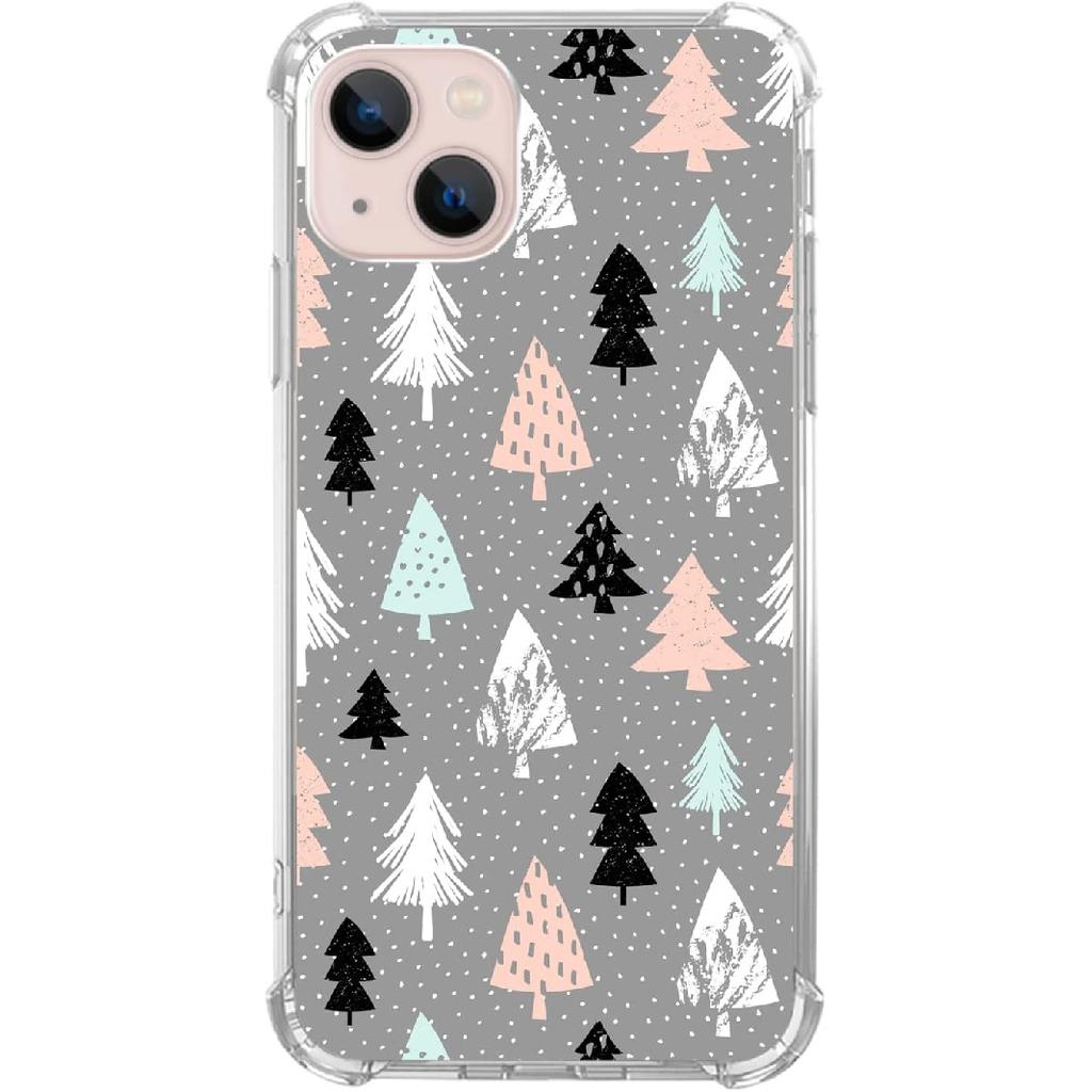 Pink White Black Christmas Trees Case Compatible with iPhone 13, Winter Christmas Cartoon Case for iPhone 13, Cool TPU Bumper Phone Case Cover