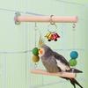 Деревянные качели для птиц с забавным колокольчиком, жердочка для попугая, натуральная подставка для тренировок, держатель, подставка для упражнений, игровой стенд для птиц для волнистого попугайчика, кореллы