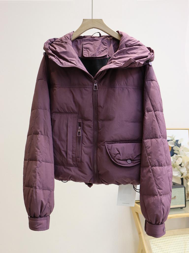 FASHION Пуховик женский короткий 2024 Новый белый утиный пух модный свободный универсальный с капюшоном теплая куртка трендовая одежда