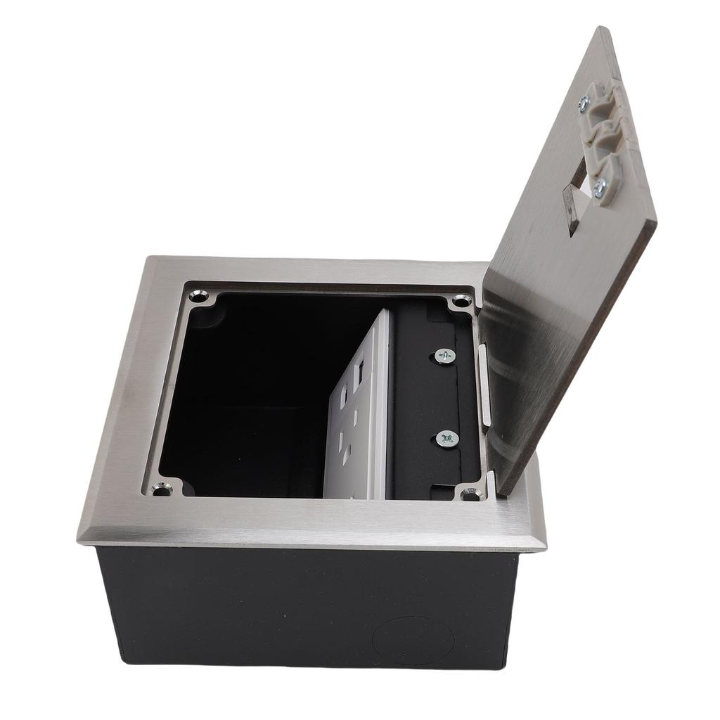 Встраиваемая напольная розетка 2 X 3-контактная и порт USB A USB C Серебристая Водонепроницаемая из нержавеющей стали Скрытая напольная розетка